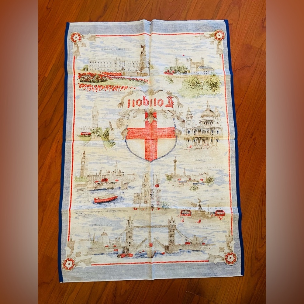 Vintage Cotton Tea Towel London Clive Mayor Souvenir Big Ben Buckingham Bridge - Picture 3 of 10